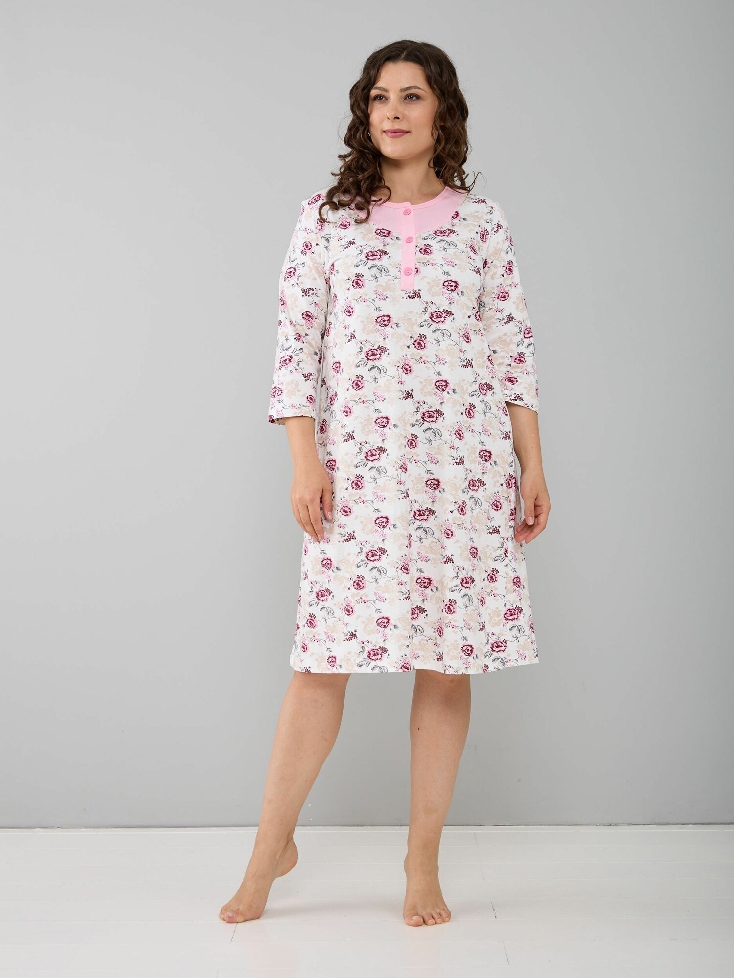 Ночная сорочка женская Алтекс розово-белая, размер 48 - фотография № 2
