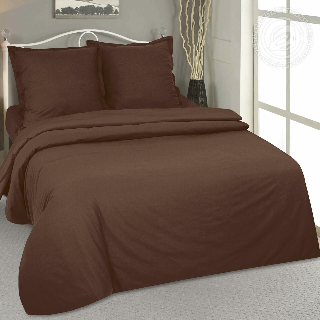 Комплект постельного белья из однотонного поплина 2-х спальный с простыней Евро "Шоколад"