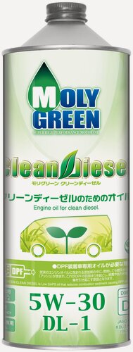 Изображение товара Полусинтетическое моторное масло MolyGreen Clean Diesel 5W-30 DL-1, 1 л, 1 кг, 1 шт