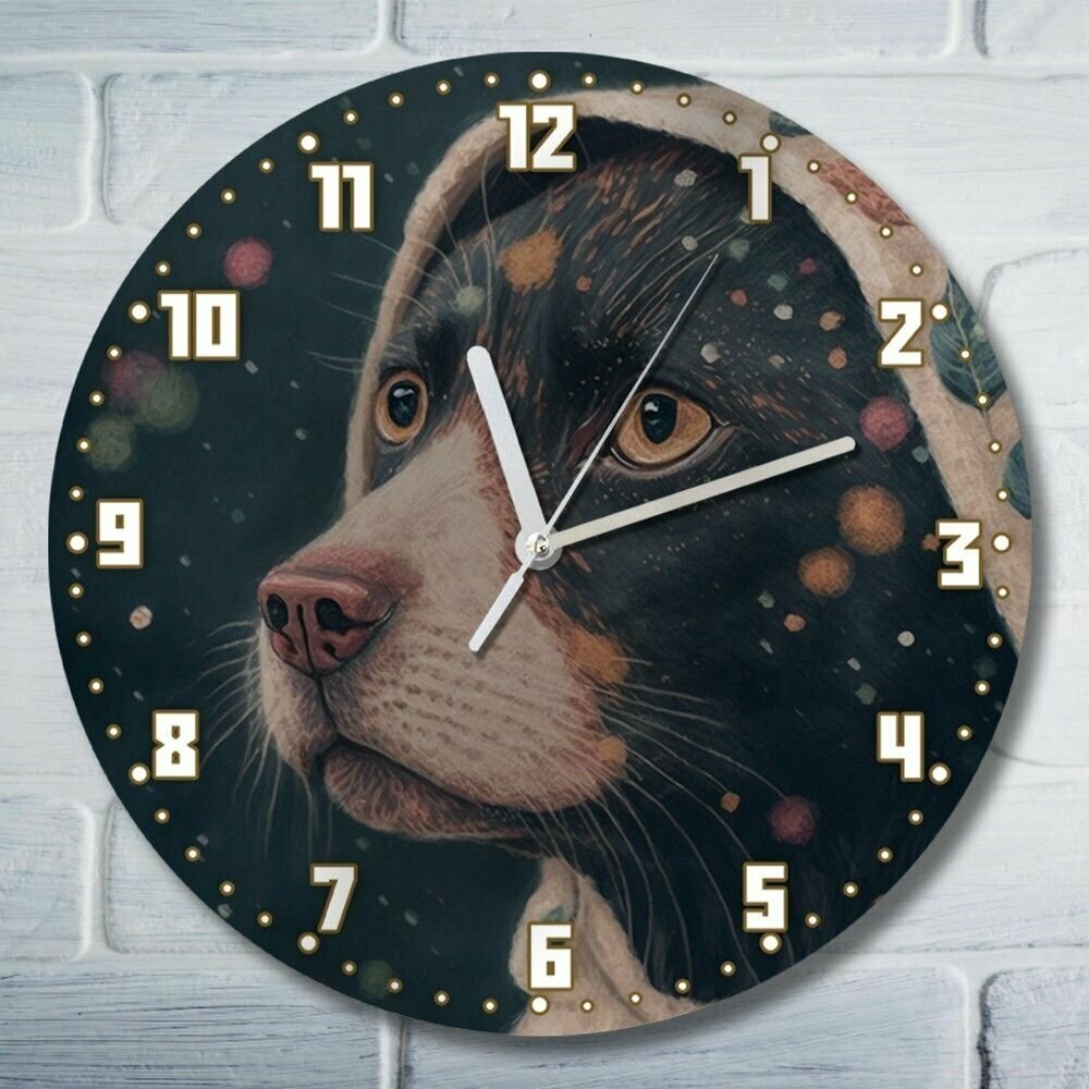 Настенные часы, деревянные, бесшумные, УФ печать Иллюстрация собака - 8102