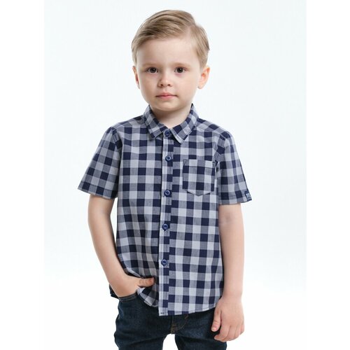 футболка puma для мальчиков размер 116 серый Рубашка Mini Maxi, размер 116, серый, синий