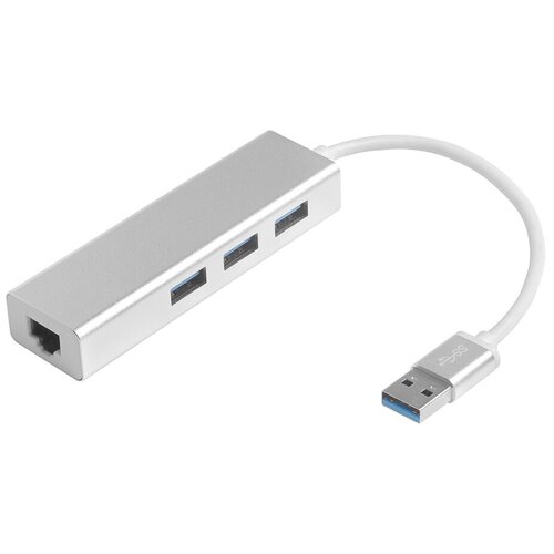 USB-концентратор GCR GCR-AP05, разъемов: 3, серебристый разветвитель питания для ethernet