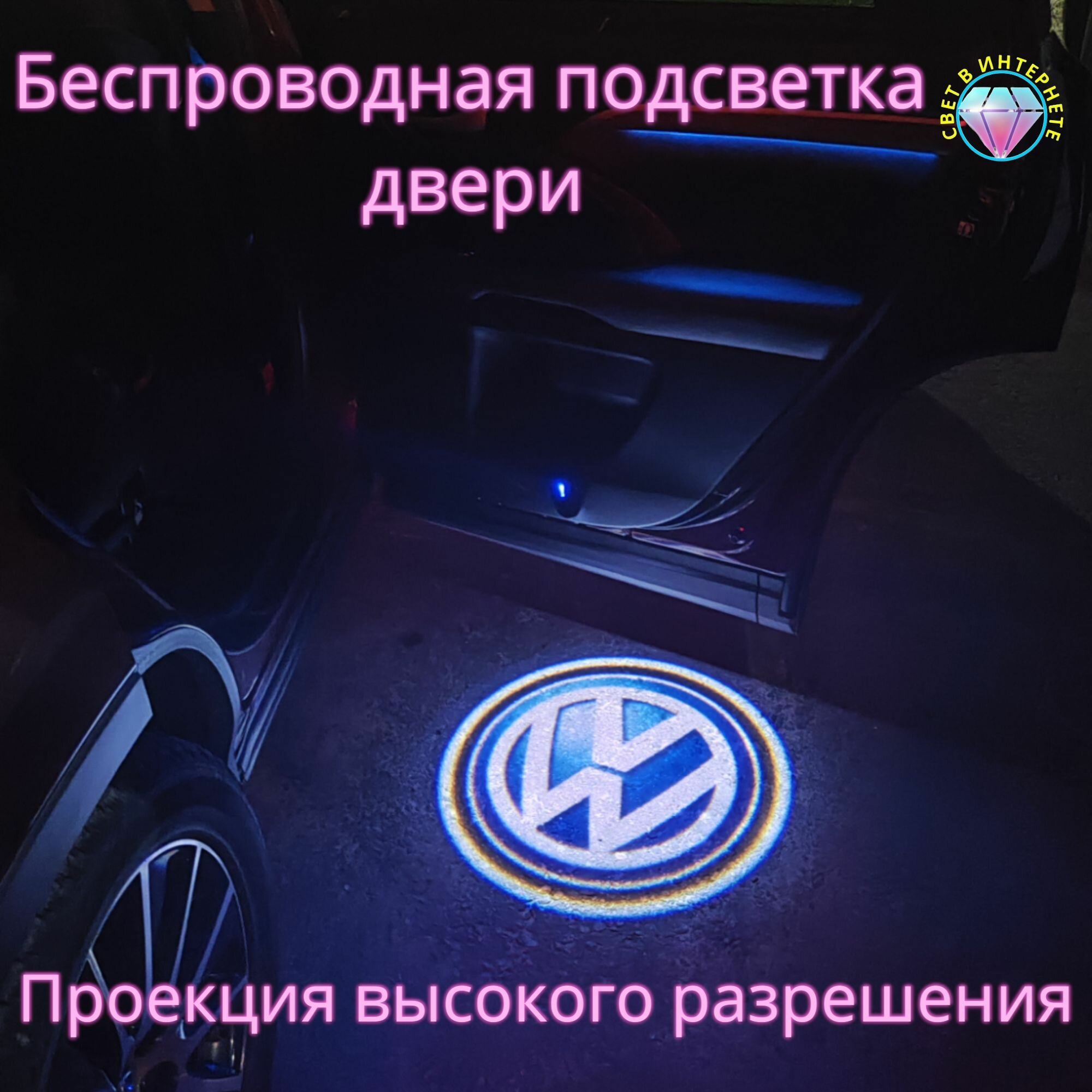 Проекция логотипа авто/Беспроводная подсветка логотипа Volkswagen на двери/Светильник высокого разрешения с двери авто (1 шт.)