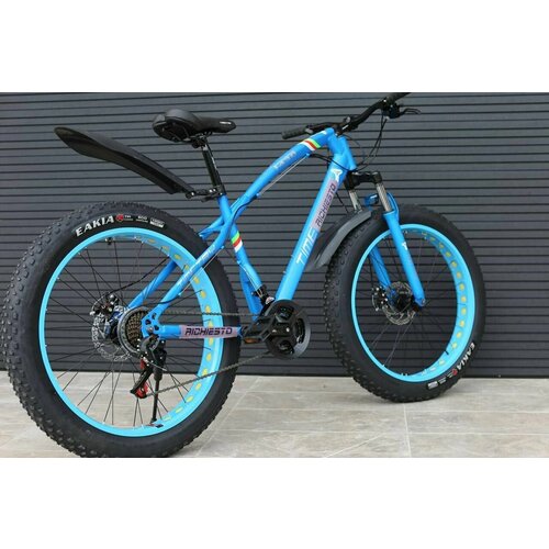 Велосипед Фэтбайк Fatbike на спицах Richiesto ТТ034 21s 26 Стальная рама Для активного отдыха Взрослый Унисекс Подростковый синий с надписью 2585500₽