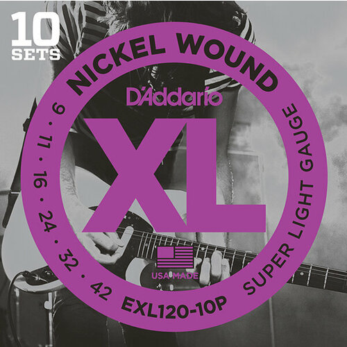 EXL120-10P Nickel Wound Струны для электрогитары, Super Light, 9-42, 10 комплектов, D'Addario exl120 xl nickel wound струны для электрогитары super light 9 42 d addario