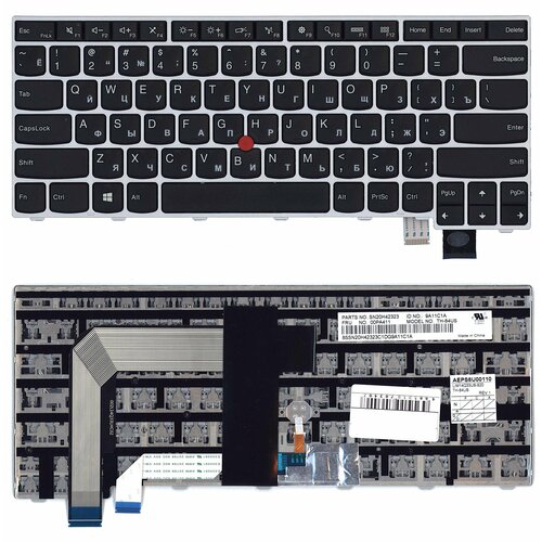 Клавиатура для ноутбука Lenovo Thinkpad T460S T470S черная с серебристой рамкой клавиатура для ноутбука lenovo v490 черная с серебристой рамкой