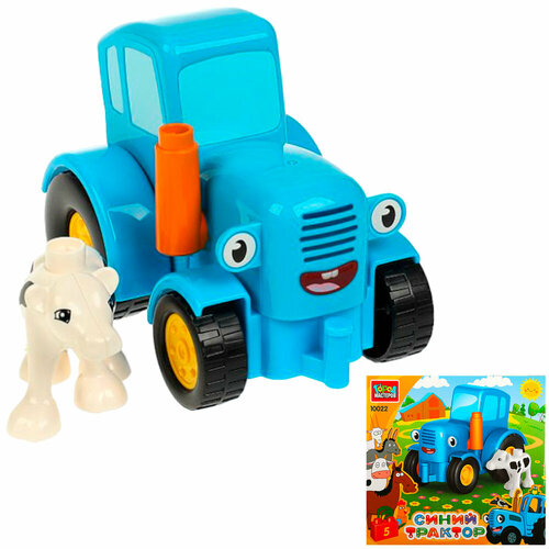 Город мастеров 10022-GK большие кубики: синий трактор с коровой 5 дет. конструктор большие кубики синий трактор 4 дет
