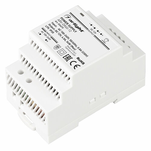 Блок питания ARV-DR60-12 (12V, 4,5A, 54W) (Arlight, IP20 DIN-рейка) Артикул 034672