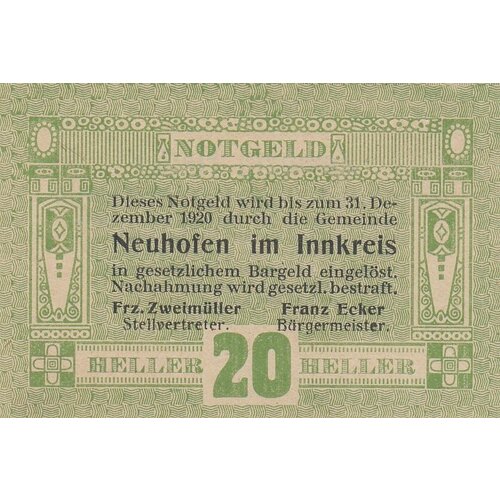 Австрия, Нойхофен-им-Иннкрайс 20 геллеров 1920 г. (Вид 2)