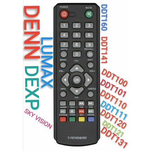 Пульт для приставки DENN DDT101 /t-707hd&hd1/LUMAX/ddt100/dexp пульт ду для goldmaster t 707hd