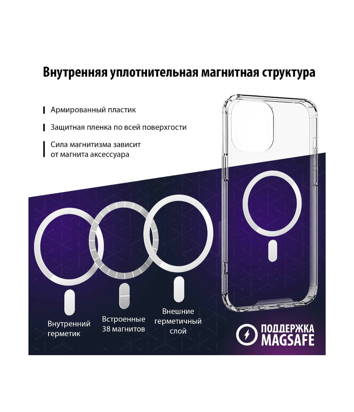 AV-Retail / Чехол силиконовый прозрачный с MagSafe для iPhone 12/12 Pro / Чехол усиленный противоударный