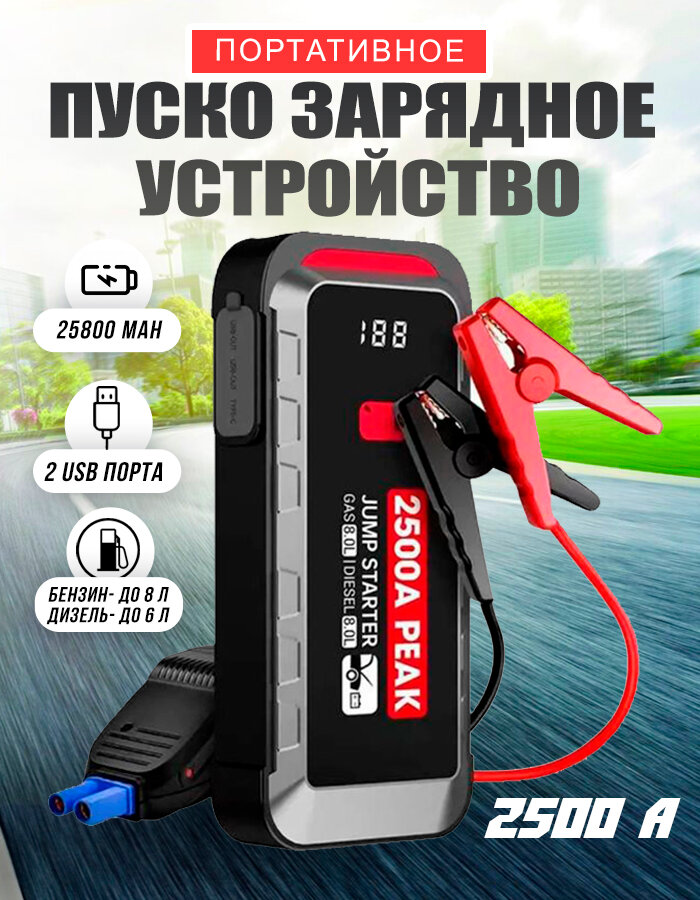 Портативное пусковое пуско-зарядное устройство для автомобиля Jump Starter 25800 mAh