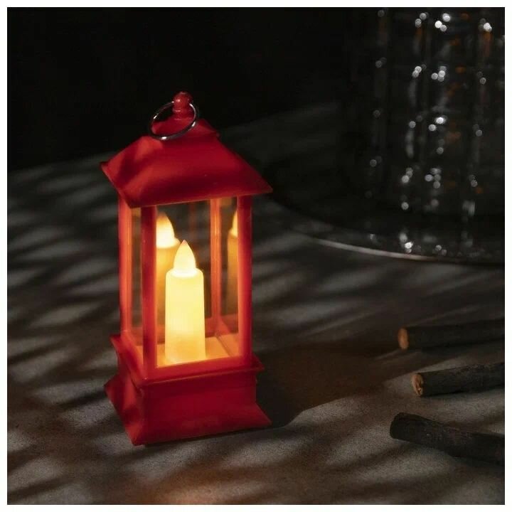 Новогодний светодиодный фонарь-свеча , 10 см, подсветка