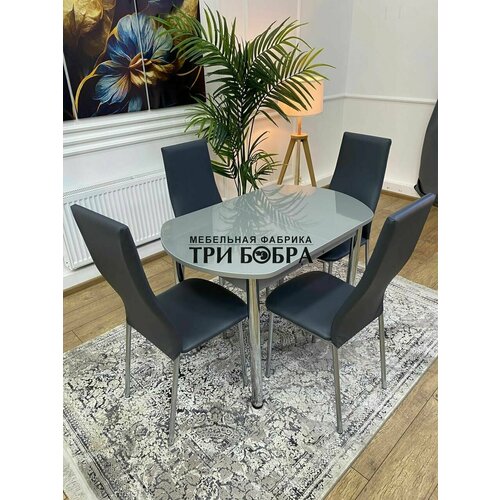 Стол кухонный стулья для кухни комплект 4 шт ТРИ бобра Металлик раздвижной 110х70х75 см 23685₽
