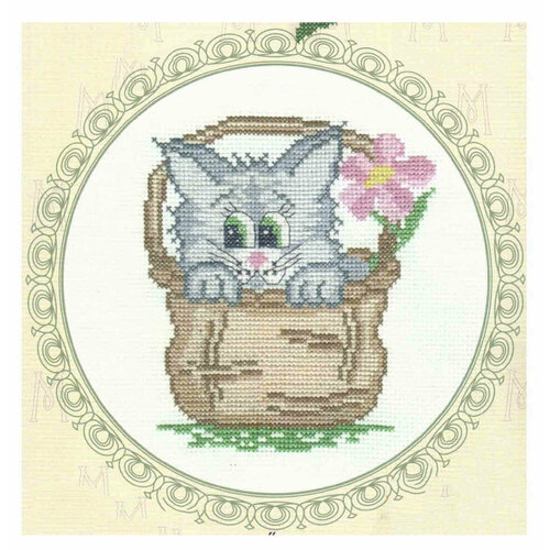 Набор для вышивания крестом машенька Кошка в лукошке, 15*15см