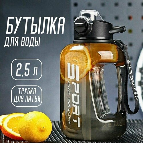 фото Бутылка для воды спортивная, 2500 мл, черно-серая с трубочкой good day