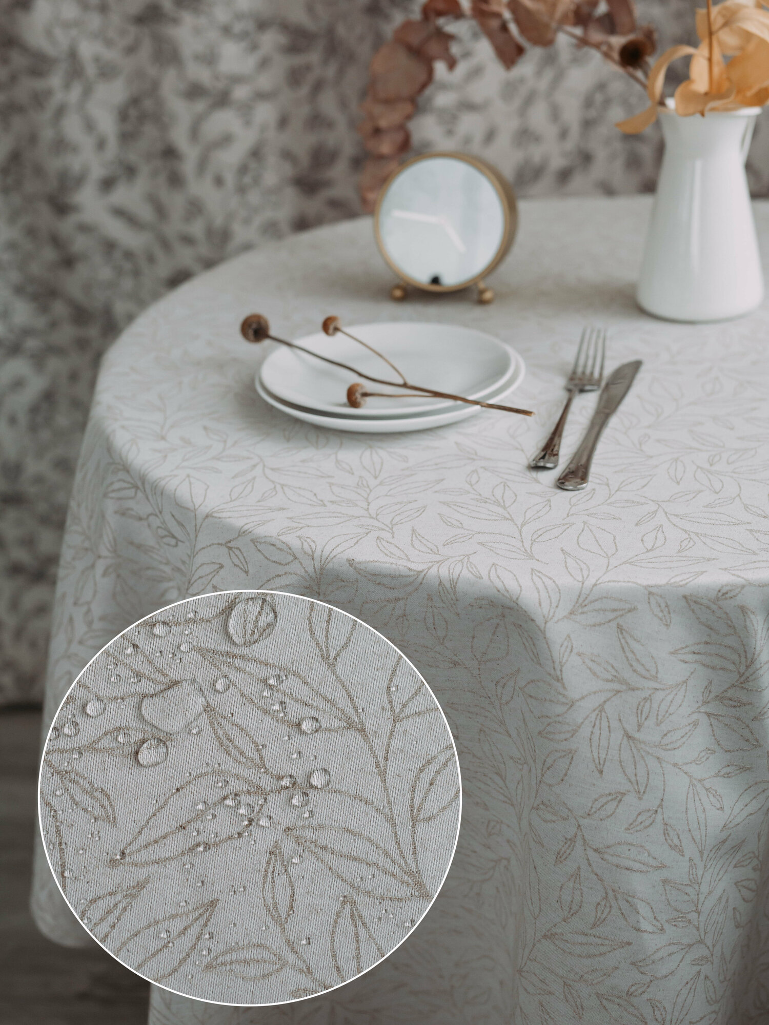 фото Скатерть полульняная столовая овальная, текстиль, лен/ПЭ, 180*150 см, 1 штука