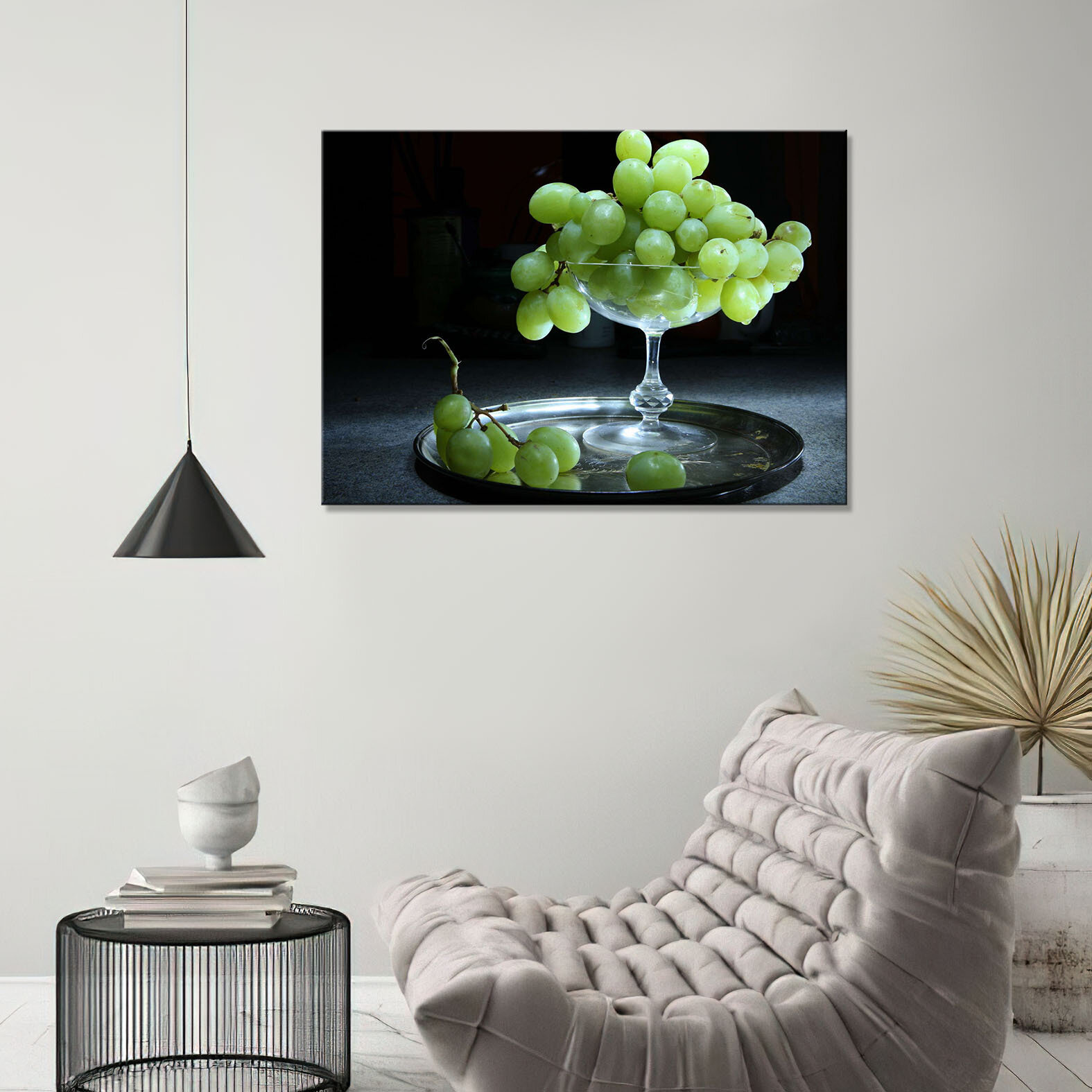 Картина/Картина на холсте для интерьера/Картина на стену/Картина для кухни/ - вазочка с зелёным виноградом 40х60