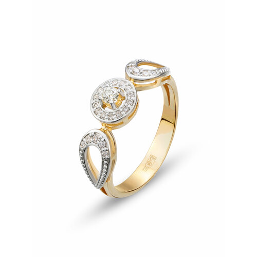 Кольцо помолвочное Гатамов, белое, комбинированное, желтое золото, 585 проба, родирование, бриллиант, размер 16, желтый