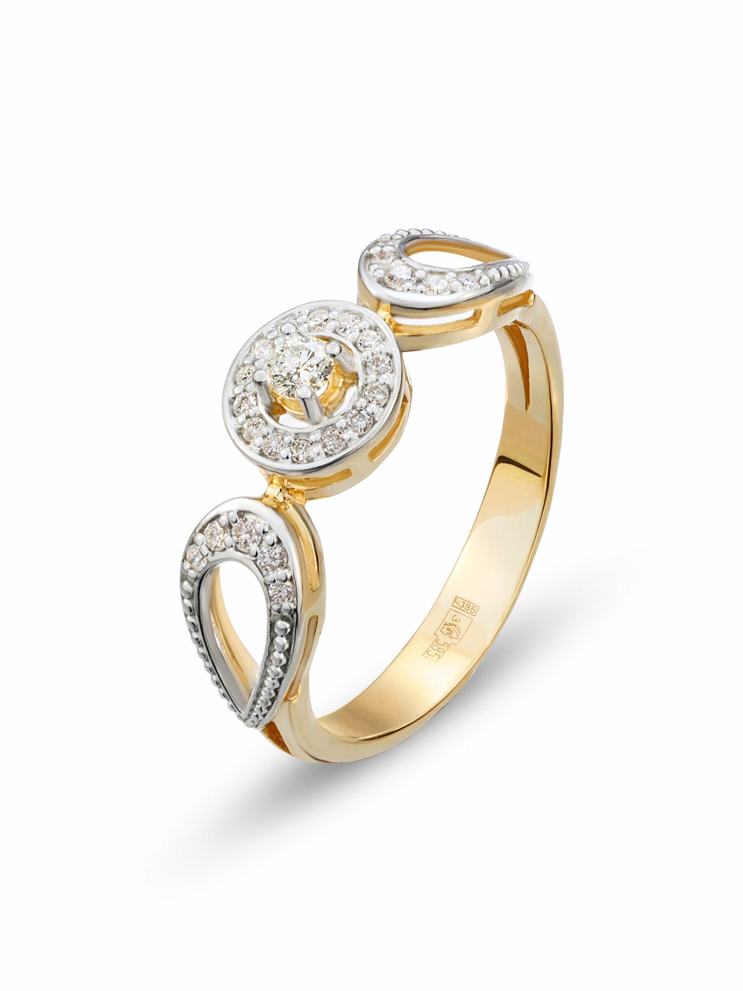 Кольцо помолвочное Гатамов, белое, комбинированное, желтое золото, 585 проба, родирование, бриллиант
