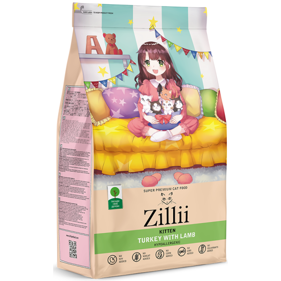 Корм сухой Zillii Kitten для котят Индейка с Ягнёнком, 2 кг