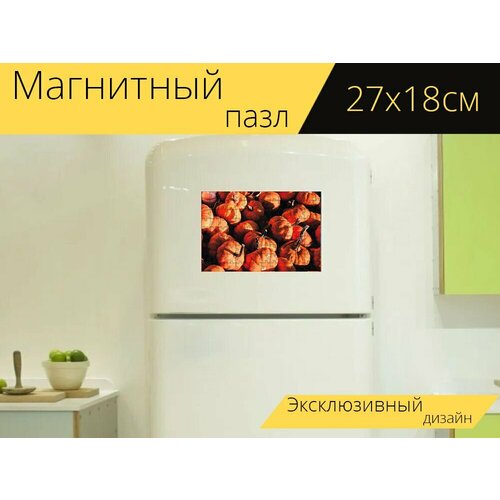 Магнитный пазл Тыква, тыквы, оранжевый на холодильник 27 x 18 см. магнитный пазл тыква тыквы апельсин на холодильник 27 x 18 см