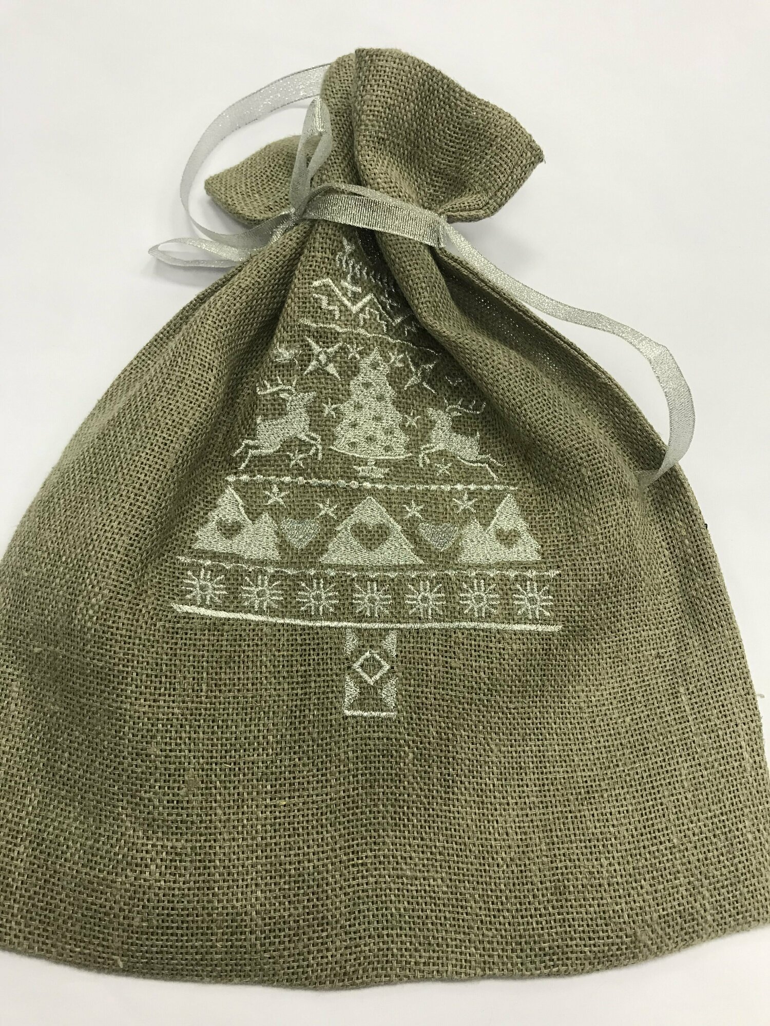Мешочек из льна для хранения цвет серый елка 30*37 см.