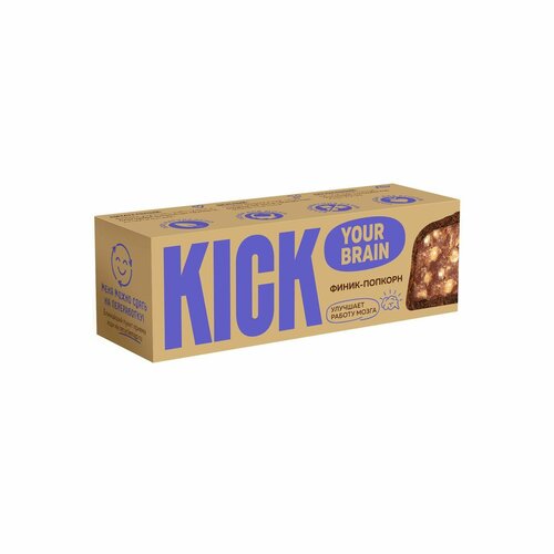 фото Батончики глазированные без сахара kick your energy, 10 шт по 45 г, вкус: финиковый с какао и воздушным рисом в шоколаде
