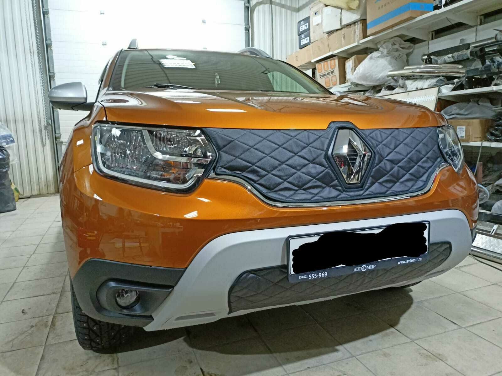 Утеплитель радиатора для Renault Duster 2020-2023 (Рено Дастер) Комплект Установка на крючки