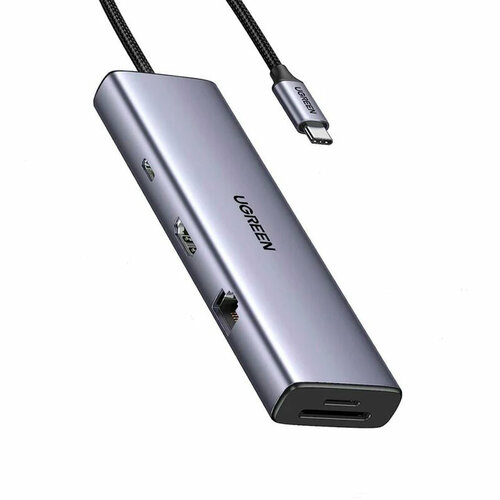 Адаптер Ugreen CM498 USB-C - 3xUSB-A TF SD VGA RJ45 HDMI PD100W USB-Type Space Grey 15600 5490₽