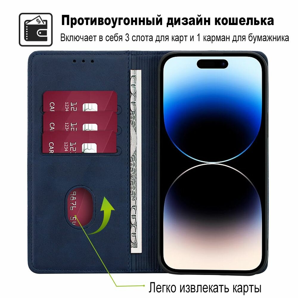 Чехол-книжка MyPads для Xiaomi 12 Pro / 12s Pro / Сяоми 12/12s Про , Телячья кожа, закрывающаяся на магнит, синий — фото 1
