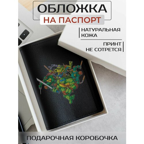 Обложка для паспорта RUSSIAN HandMade Обложка на паспорт Черепашки-ниндзя OP01912, черный, серый