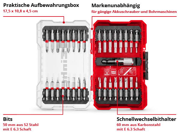 фото Набор бит Einhell 33 предмета,50 мм, с держателем (118903)