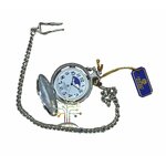 Часы карманные с гравировкой рыбы на цепочке с крышкой серебристого цвета механизм MIYOTA Япония - изображение