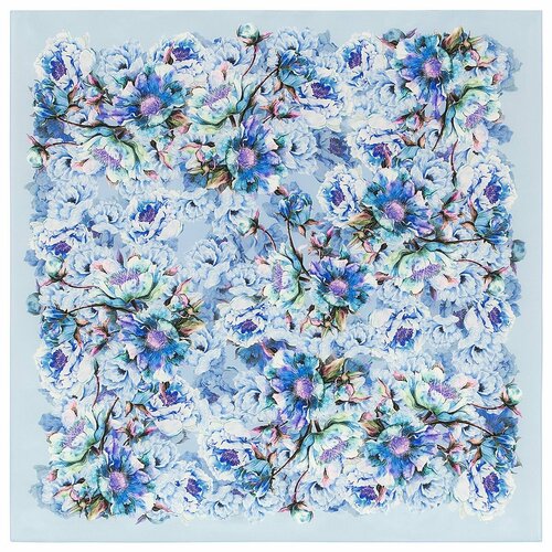 Платок Павловопосадская платочная мануфактура, 89х89 см, синий, белый