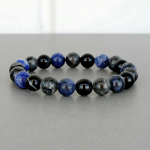 фото Браслет ruby-ruby, содалит, оникс, лабрадорит, размер 18 см, размер s, серый, синий