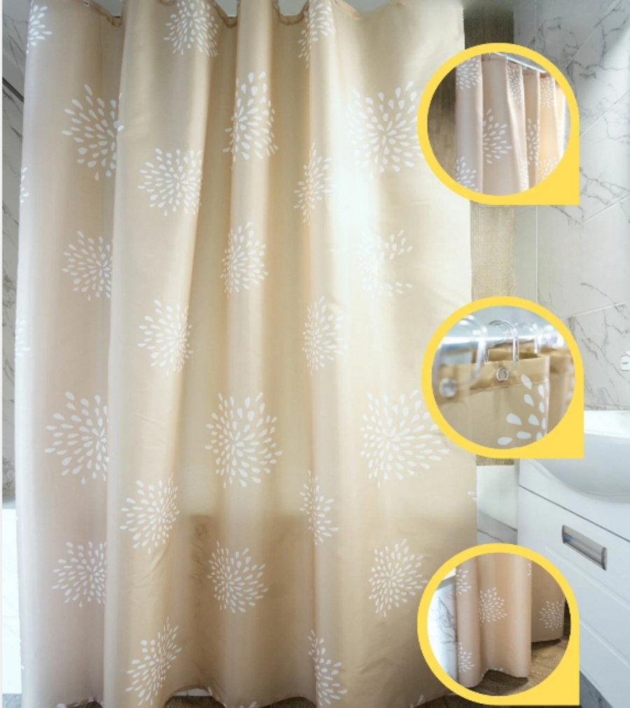 фото Штора для ванн Zalel тканевая с кольцами высота 2м ширина 1,8м ZL-06