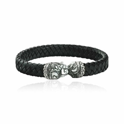 Браслет Ювелирная мастерская монастыря Нилова Пустынь, серебро, 925 проба, чернение, кожа, длина 21 см., белый