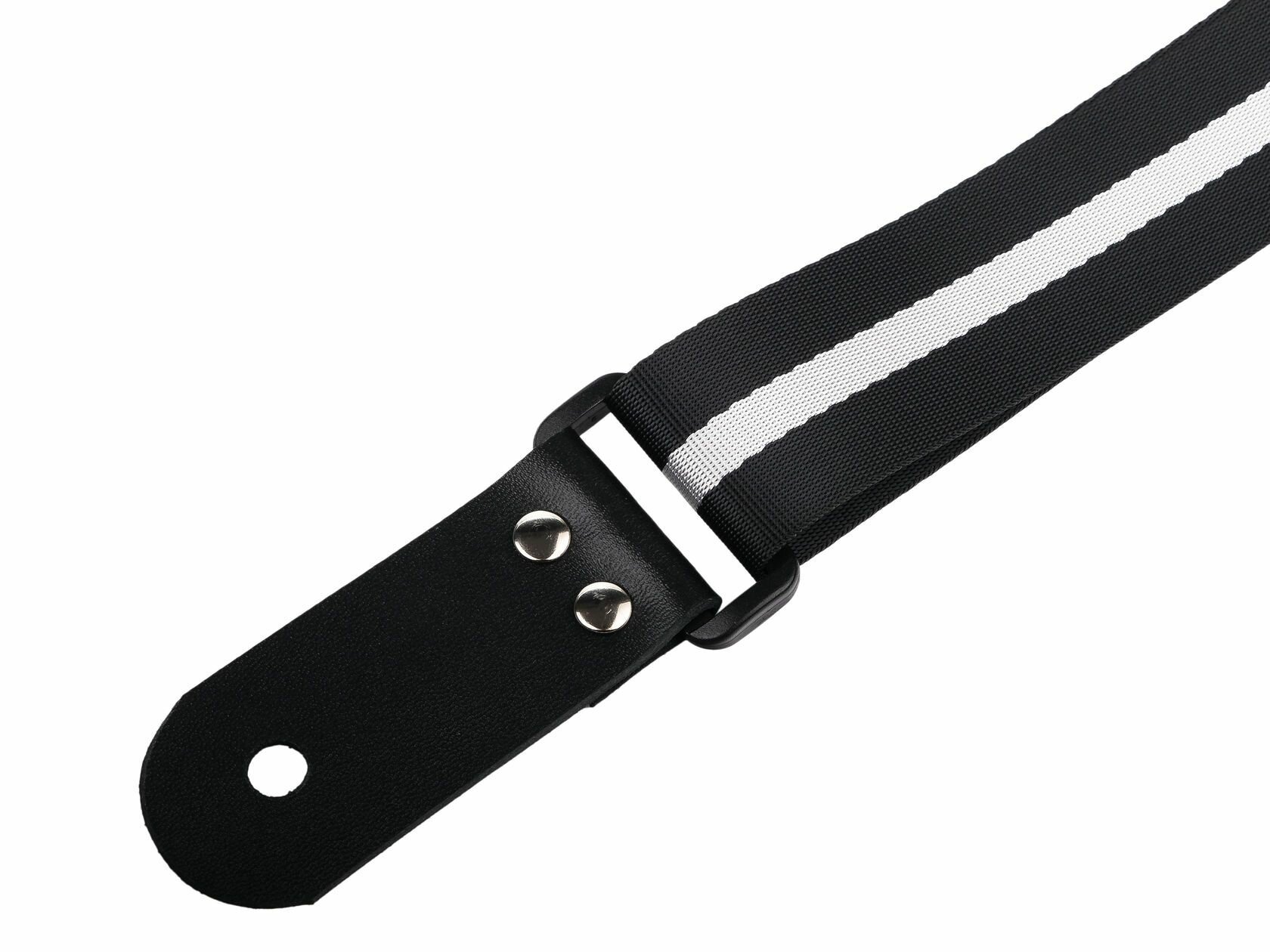 Ремень для гитары или укулеле, черный с белой полосой