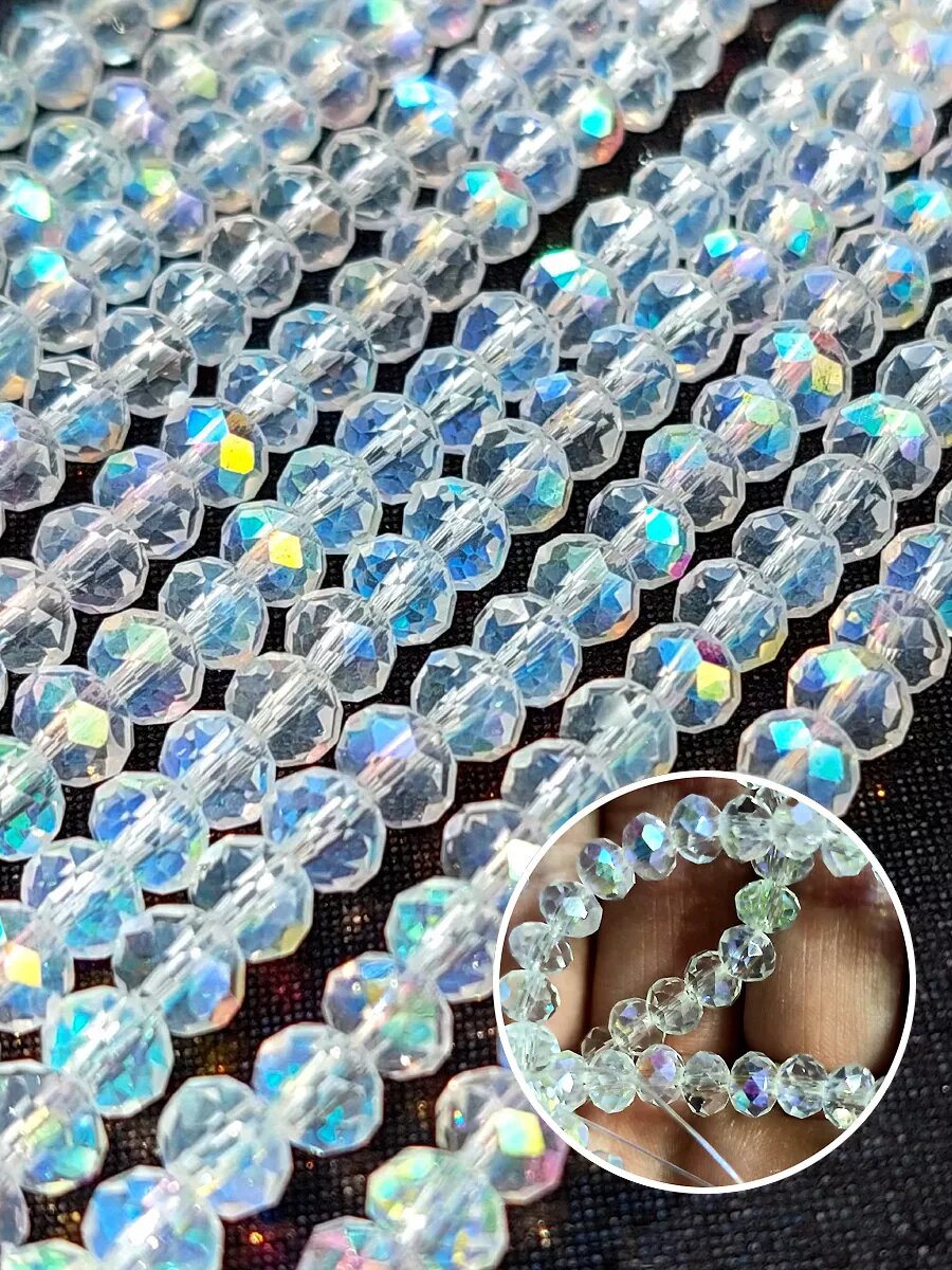 Стеклянные граненые бусины Рондели, 8 мм, прозрачный кристалл, 1 нить