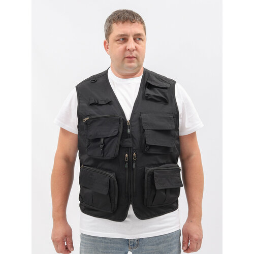 Жилет мужской сетчатый черный разгрузочный строительный, для рыбалки, охоты, 5xl
