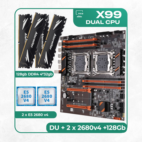 Комплект материнской платы X99 ZX-DU99D4 2 x Xeon E5 2680v4 DDR4 128Гб Atermiter 4х32Гб 40000₽