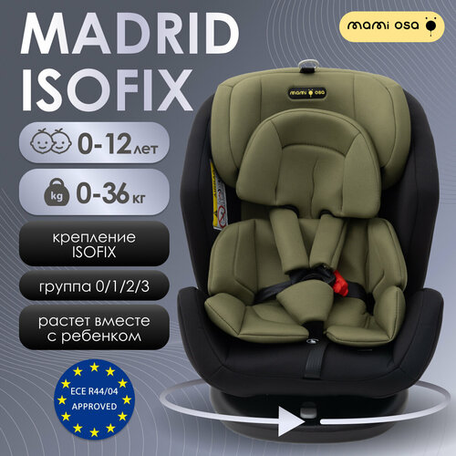 Автокресло MamiOsa Madrid черный / зеленый, 0-36 кг, от 0 до 12 лет, гр. 0+/I/II/III, 360°