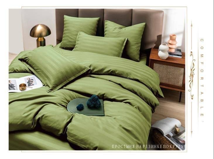 фото Комплект постельного белья Boris 2 спальный Страйп Сатин простыня на резинке
