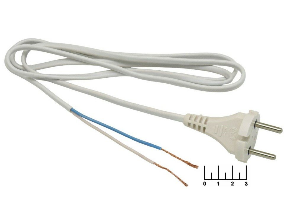 Шнур электрический без земли 1.5м (ШВВП 2*0.75) (вилка прямая) (белый)
