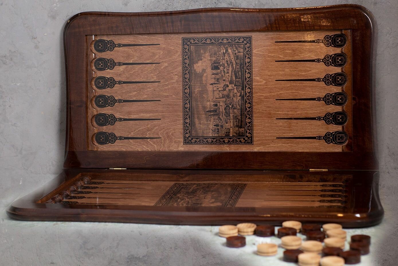 Нарды "Старый баку" темные в чехле