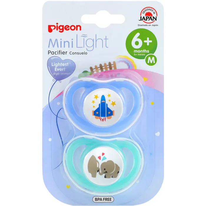 Пустышки PIGEON MiniLight "Ракета+Слоники" от 6 мес (размер M), 2шт