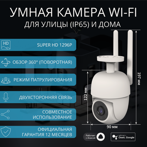 Изображение товара Умная уличная поворотная камера видеонаблюдения ROXIMO RHC202 c Алисой