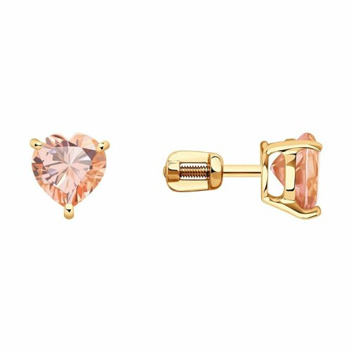 фото Серьги пусеты diamant online, красное золото, 585 проба, морганит, длина 0.8 см, , красный