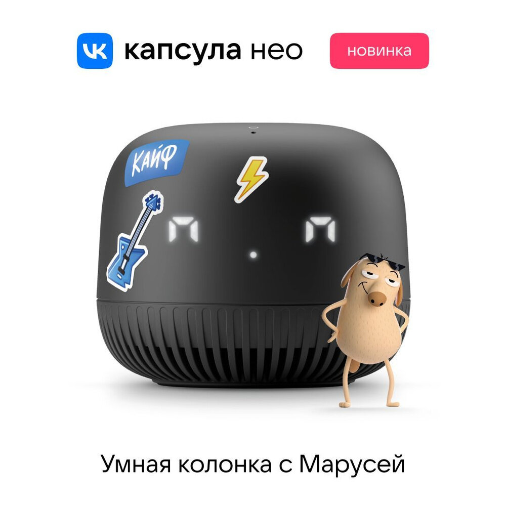 Умная колонка VK Капсула Нео голосовая Маруся Bluetooth 5.0 Wi-F 2 микрофона черный